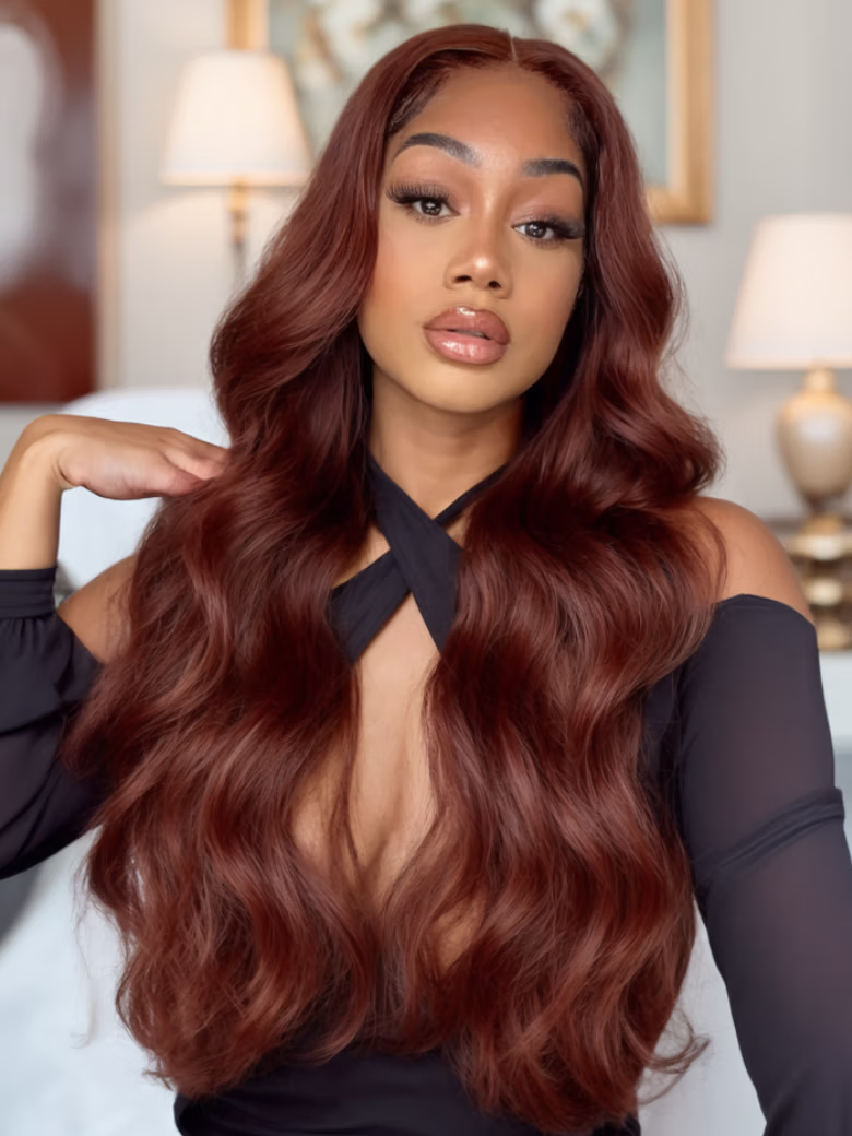[From 20"] 7x5 Bye Bye Knots Wig Glueless Lace Reddish Brown Bouncy Body Wave Bleached Knots Wig
