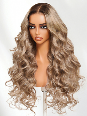 UNice Ash Blonde With Brown Roots No Slip 13x4 Pre-Everything™ Lace Frontal Body Wave Wig with Invisi Drawstring