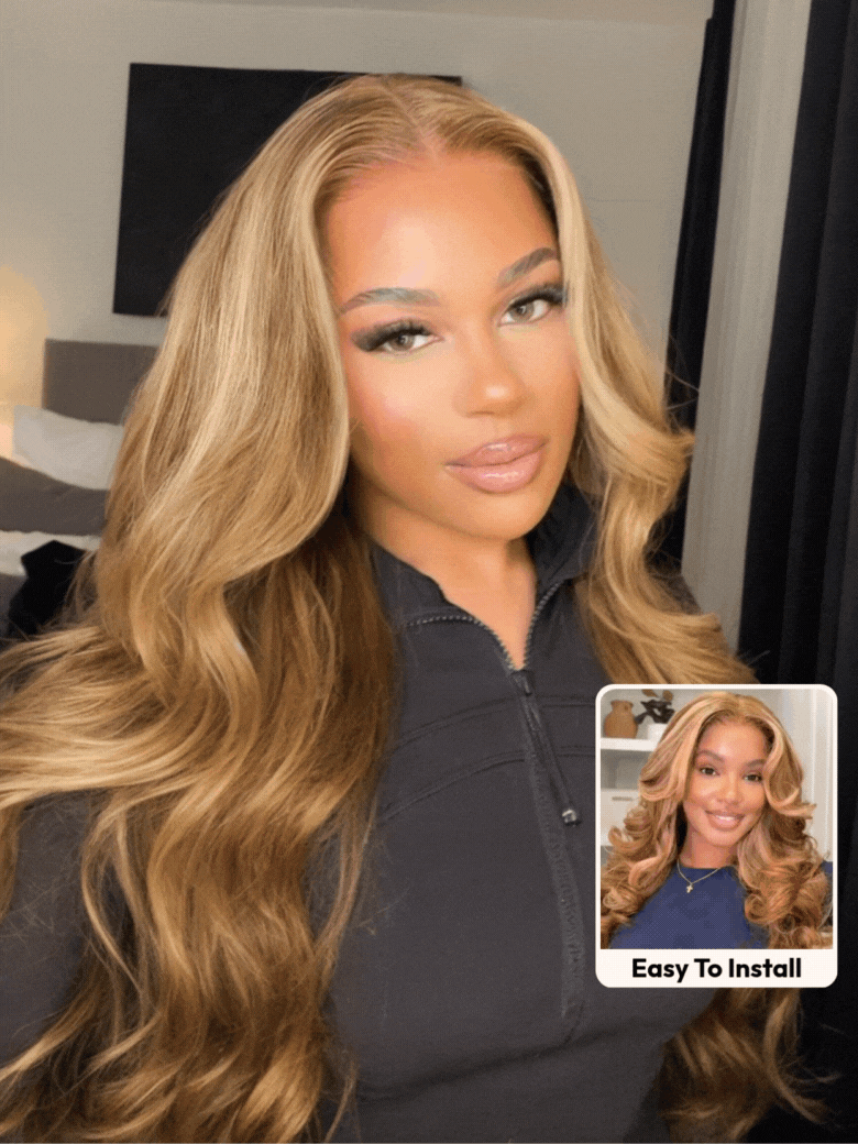 UNice Bye-Bye Knots Wig With Drawstring Pre-Cut 7x5 Glueless Lace & 13x4 Pre Everything Honey Blonde Body Wave Wig