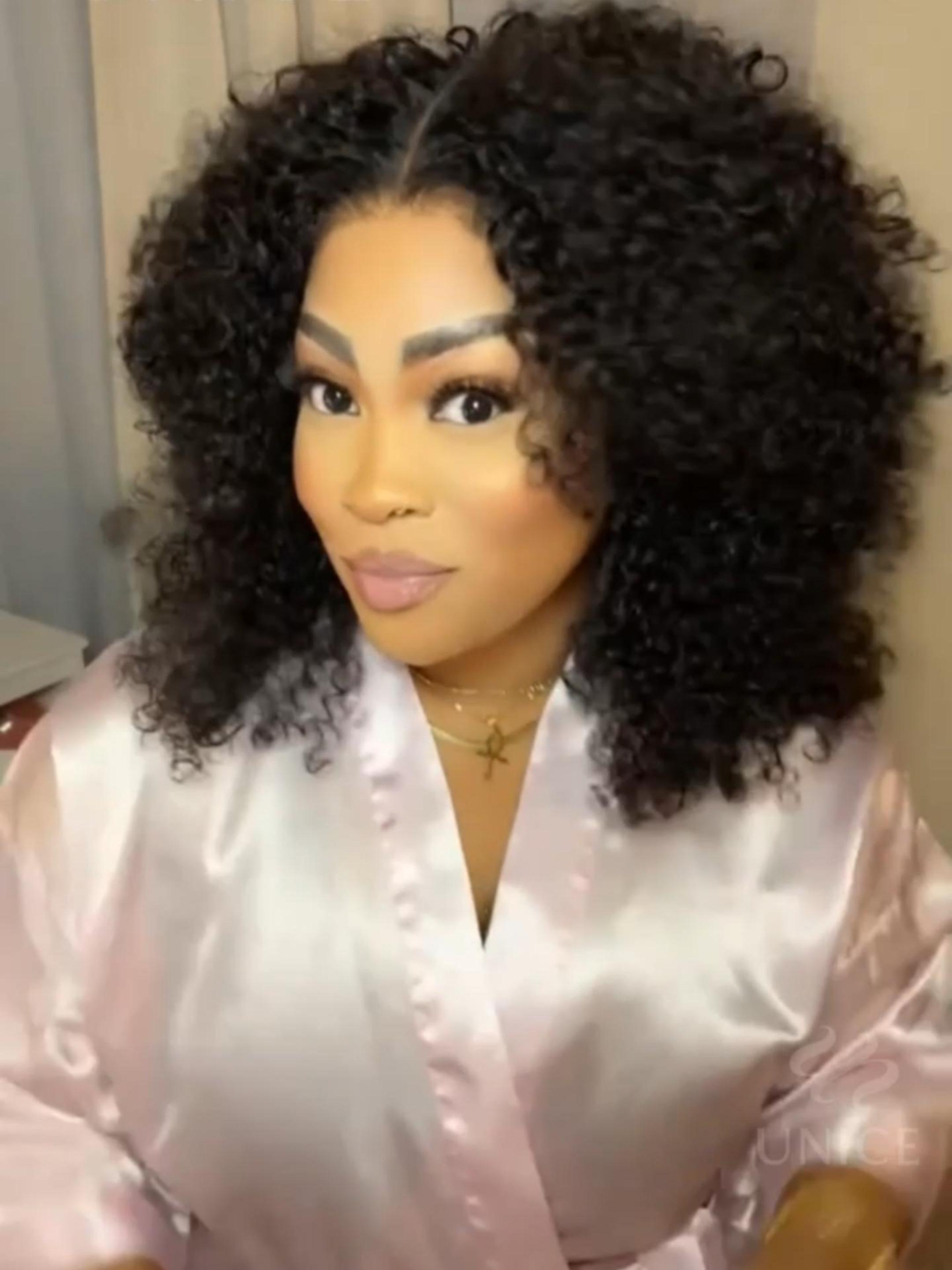 7x5 Lace Bye Bye Slip Glueless Wig Black Kinky Curly Wig With 4C Baby Hair 150% Density Drawstring Wig