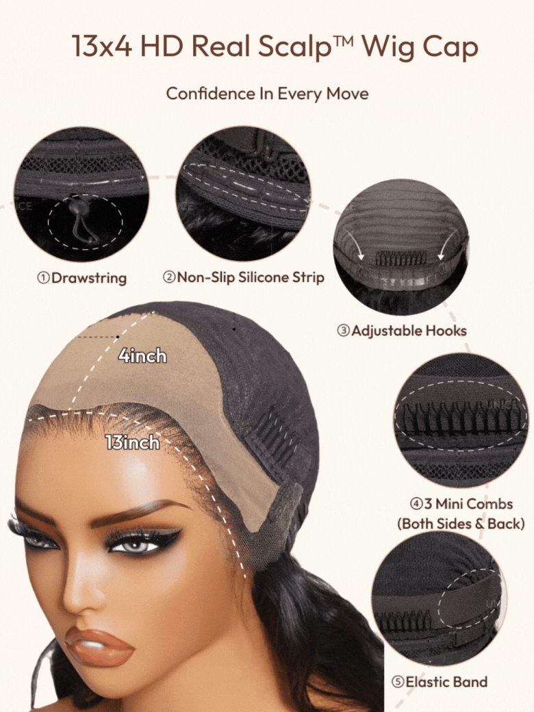 UNice 13x4 HD Real Scalp™ Wig Invisible Lace Frontal Black Kinky Straight Wig With Invisi Drawstring