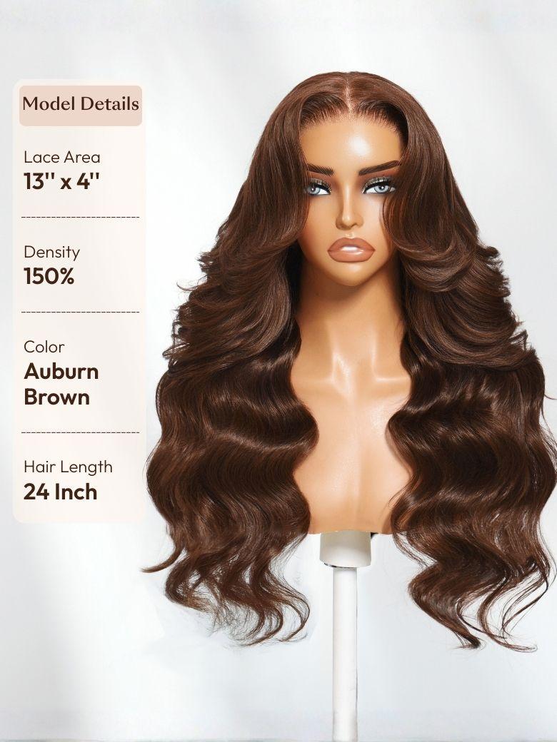 UNice 100% Human Hair Glueless Auburn Brown 13x4 Pre-Everything™ & Reddish Brown 7x5 Bye-Bye Slip™ Lace Frontal Loose Wave Wig with Invisi Drawstring & Face Framing Layers 150% Density