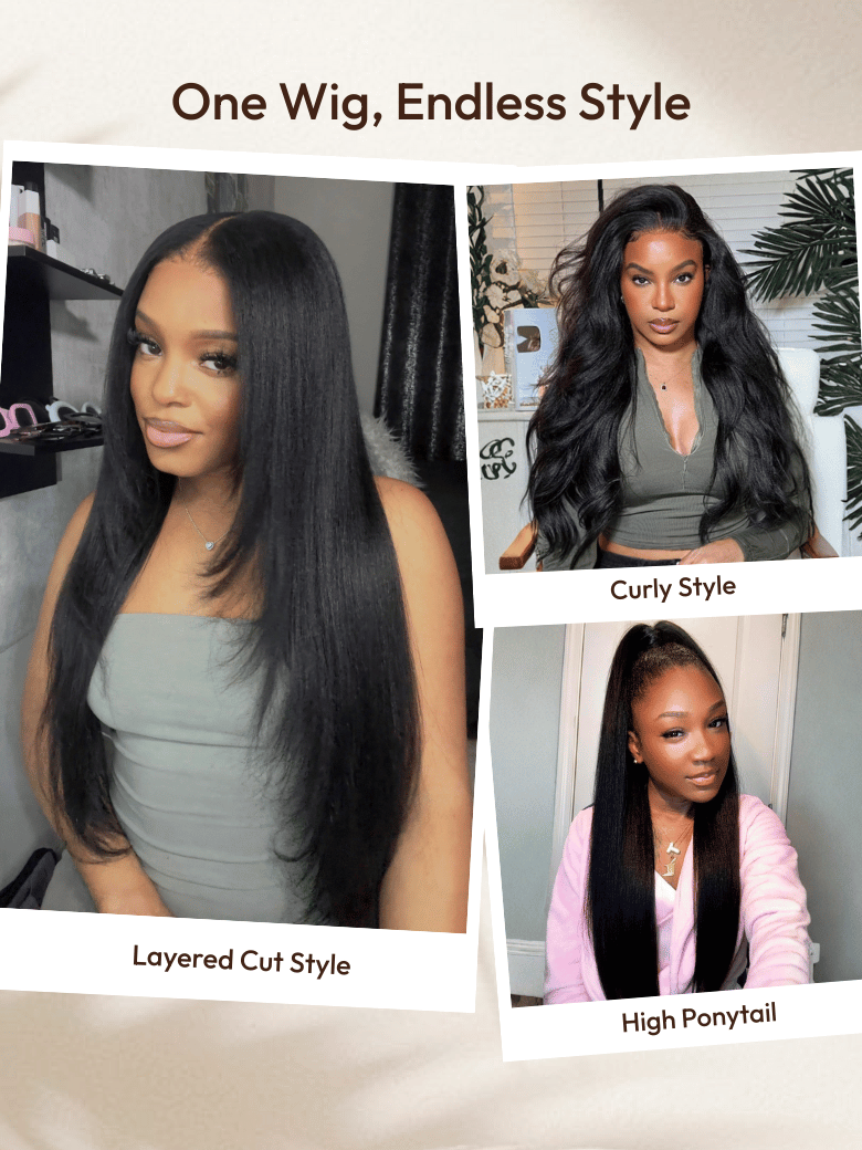 UNice Bye Bye Knots™ Wig 7x5 Glueless Lace Black Yaki Straight Wig With Elastic Drawstring 360 Cozy Hug
