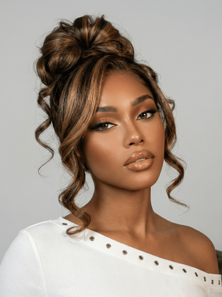 UNice 7x5 Bye Bye Slip™ Wig Glueless Lace Balayage Highlight Body Wave Curtain Bangs Wig with Invisible Drawstring