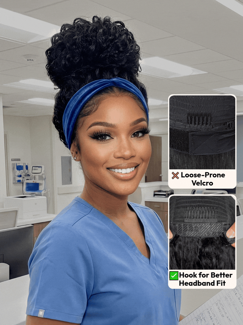 UNice Headband Wig Water Wave Glueless for Healthcare Workers | Comfortable, Secure, and Effortless All-Day Wear for Busy Shifts