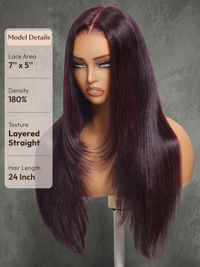 UNice 7x5 Bye-Bye Knots™ & 13x4 Pre-Everything™ Lace Frontal Purple Black Cherry Layered Straight & Loose Wave With Invisi Drawstring Wig