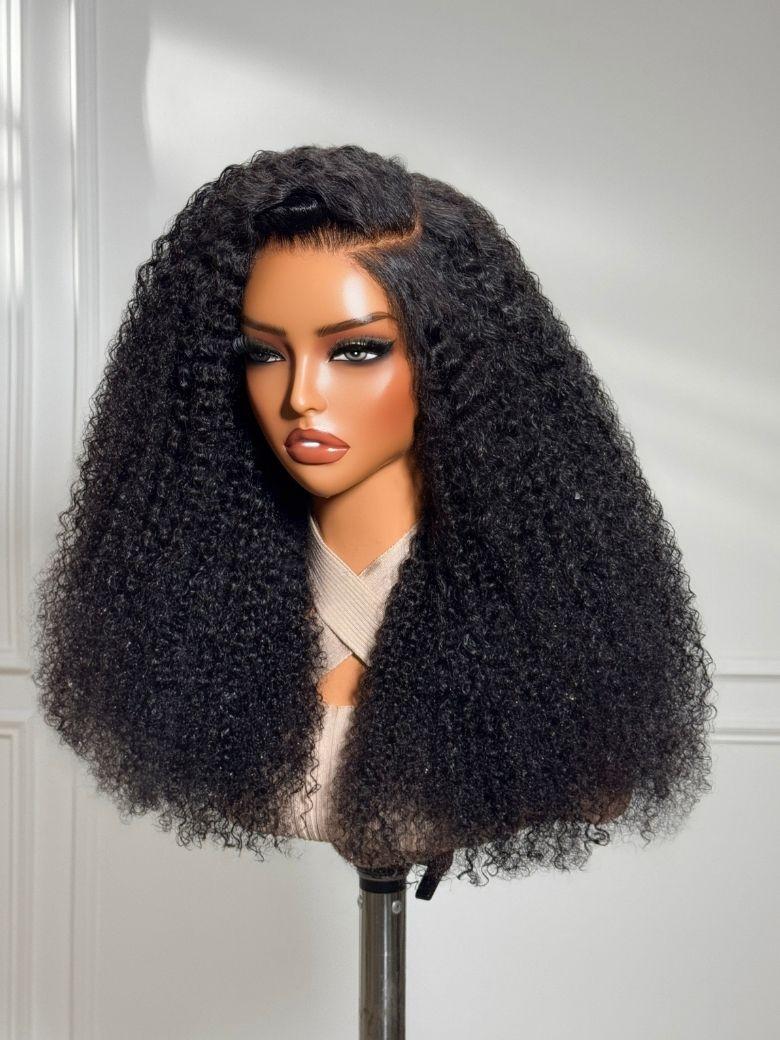 UNice 7x5 Bye Bye Knots Glueless Wig Black Kinky Curly Wig With 4C Baby Hair Drawstring Wig