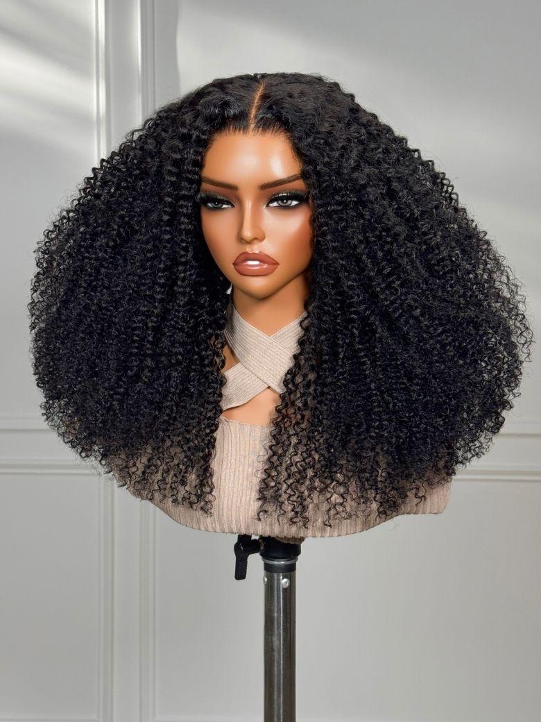 UNice 7x5 Bye Bye Knots Glueless Wig Black Kinky Curly Wig With 4C Baby Hair Drawstring Wig