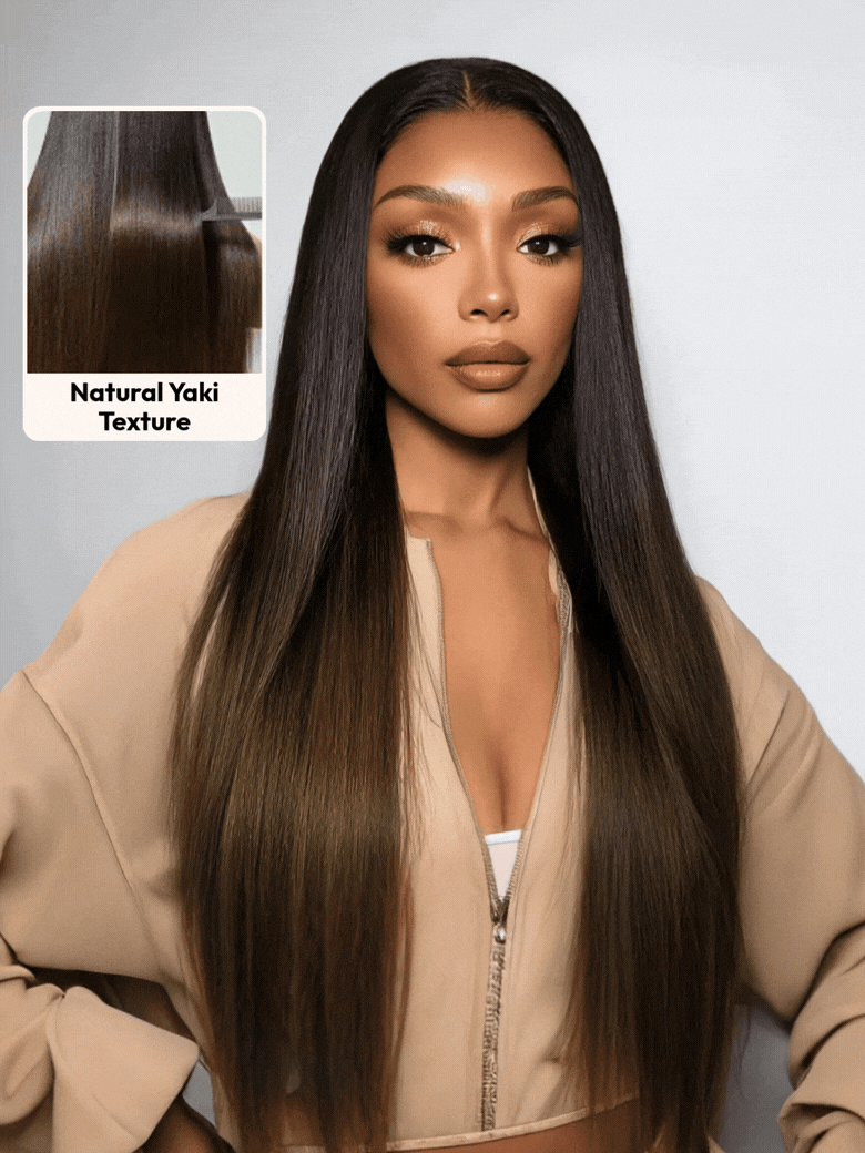 UNice Bye-Bye Knots 7x5 Lace Black to Chestnut Brown Ombre Yaki Straight Wig With Invisi Drawstring