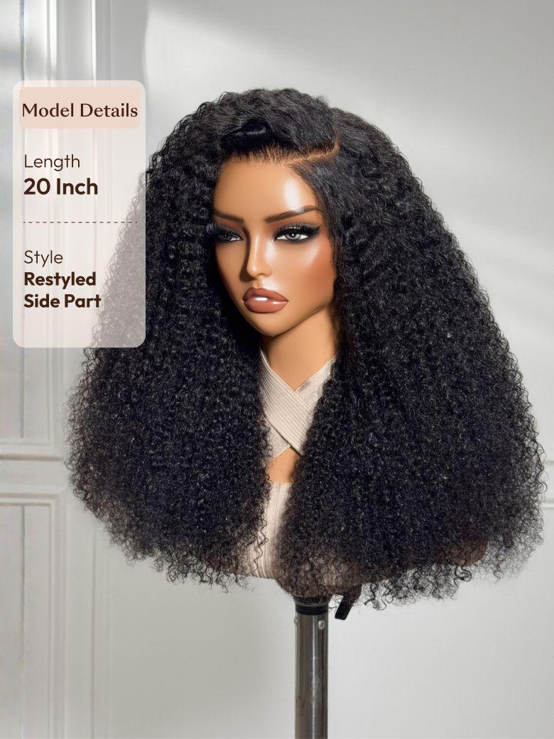 UNice 7x5 Lace Bye Bye Knots Glueless Wig Black Kinky Curly Wig With 4C Baby Hair and Bleached Knots 150% Density