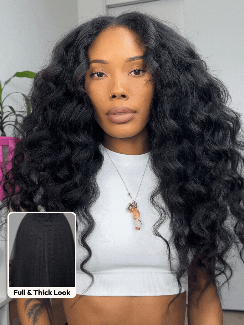 UNice HD Real Scalp™ Wig & Feathered Layers Drawstring Wig 13x4 Invisible Lace Frontal Loose Wave with Face Framing Curtain Bangs