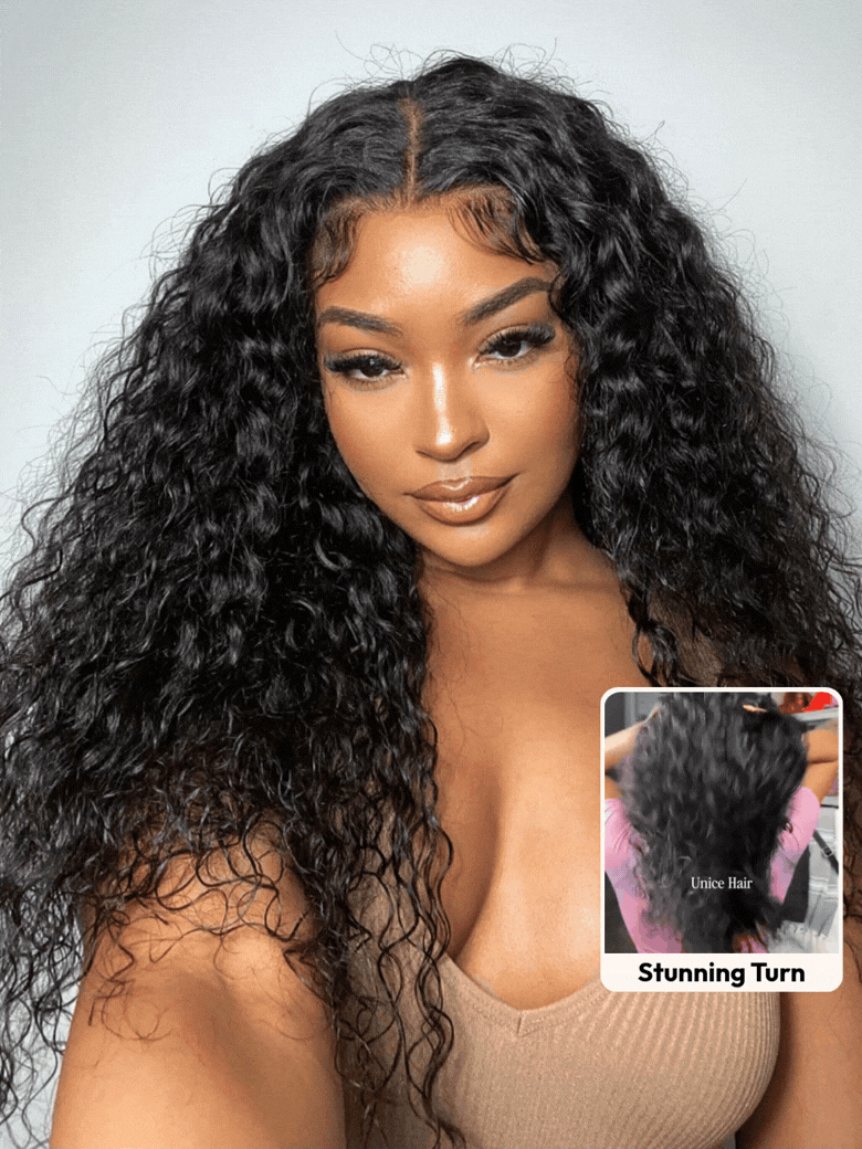 UNice 7x5 Bye-Bye Knots™ & 13x4 HD Lace Put On And Go Glueless Water Wave Wig With Secure Silicone Strips and Drawstring With Baby Hair