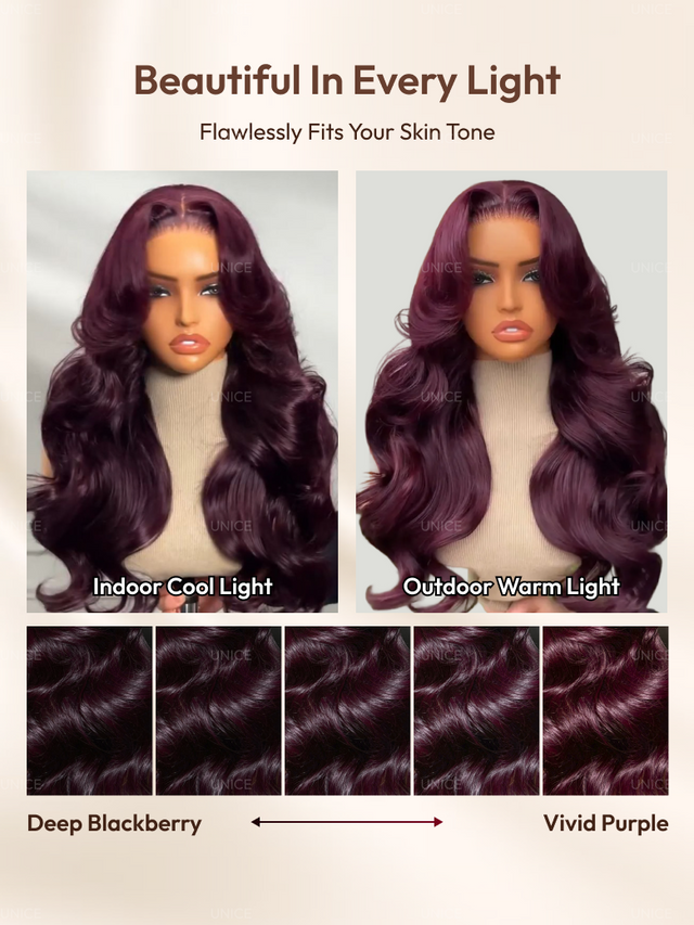 UNice 7x5 Bye-Bye Knots™ & 13x4 Pre-Everything™ Lace Frontal Purple Black Cherry Layered Straight & Loose Wave With Invisi Drawstring Wig