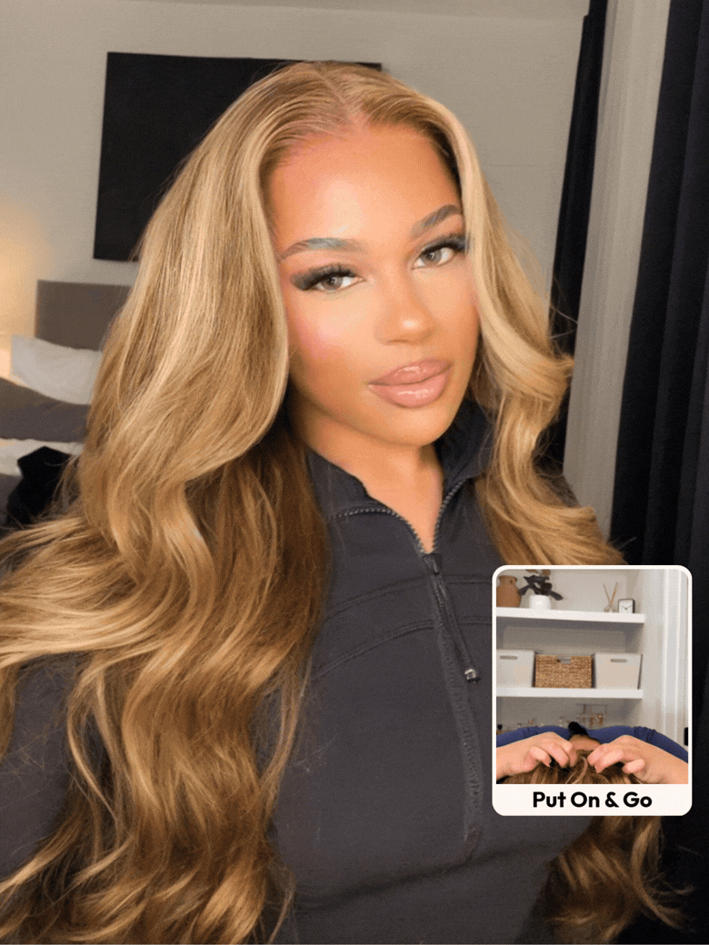 UNice Bye-Bye Knots Wig With Drawstring Pre-Cut 7x5 Glueless Lace & 13x4 Pre Everything Honey Blonde Body Wave Wig