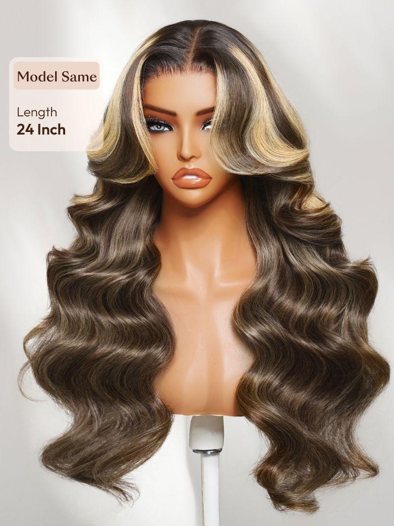 UNice 13x4 Pre-Everything™ Lace Frontal Coffee Brown Loose Wave Glueless Drawstring Wig with Layered Curtain Bangs