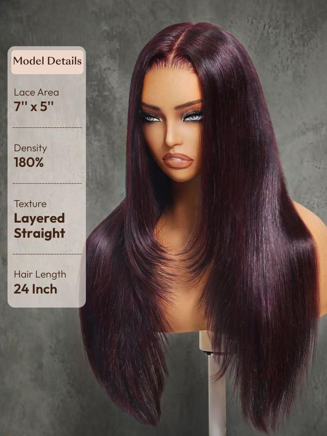 UNice 7x5 Bye-Bye Knots™ & 13x4 Pre-Everything™ Lace Frontal Purple Black Cherry Layered Straight & Loose Wave With Invisi Drawstring Wig