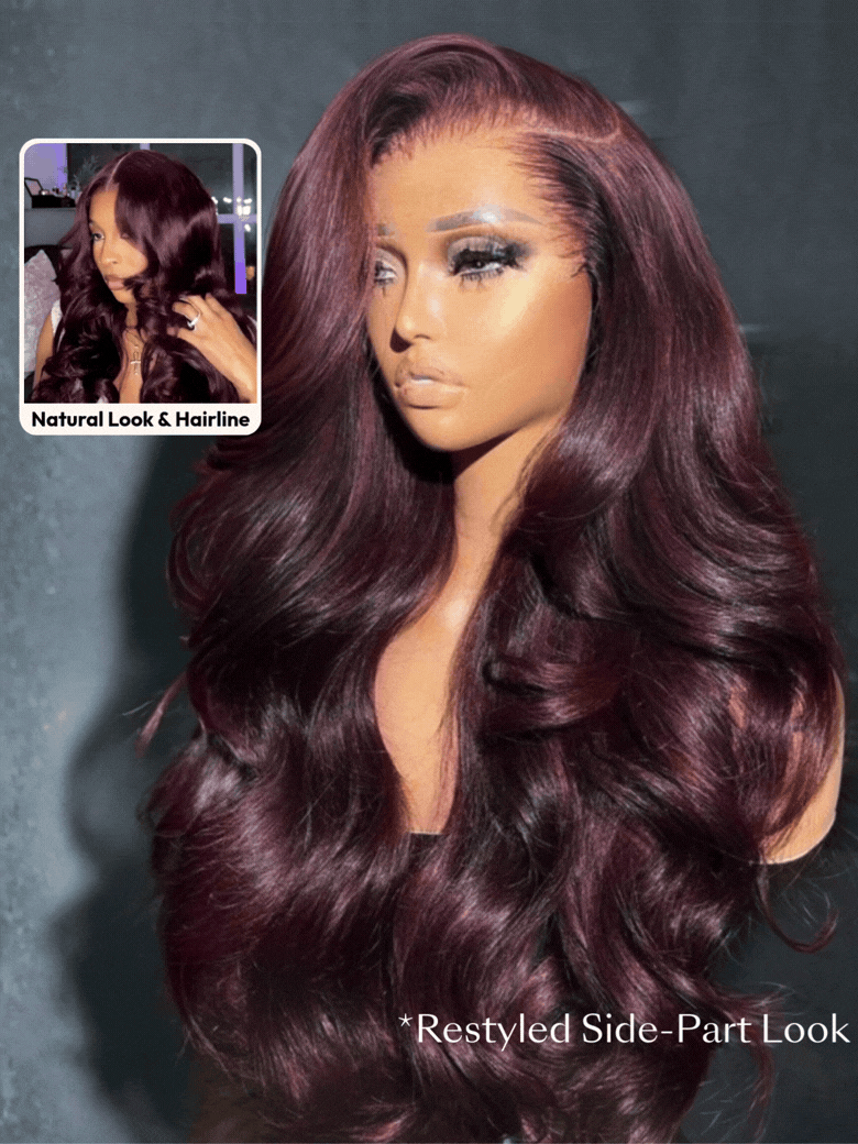 7x5 & 13x4 Bye-Bye Slip™ Glueless Lace Purple Black Cherry Loose Wave & Layered Straight Wig-Pull & Go With Invisi Drawstring