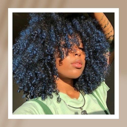 Curly Hair with Blue Highlights