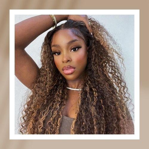 Curly Hair with Caramel Highlights