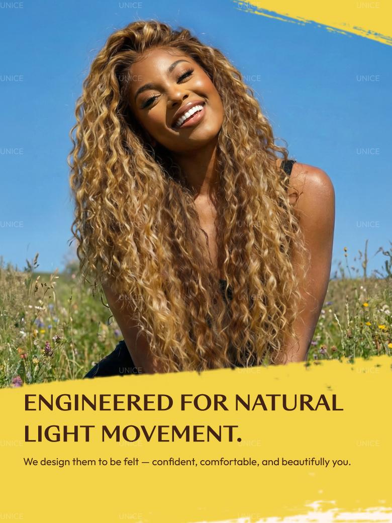 UNice 13x4 Bye Bye Slip™ Lace Frontal Caramel Brown With Honey Blonde Highlights Water Wave Glueless Drawstring Wig