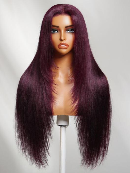 UNice Black Cherry Bye-Bye Knots™ 7x5 Lace Face Framing Layer Cut Straight Wig with Wispy Bangs Drawstring Wig