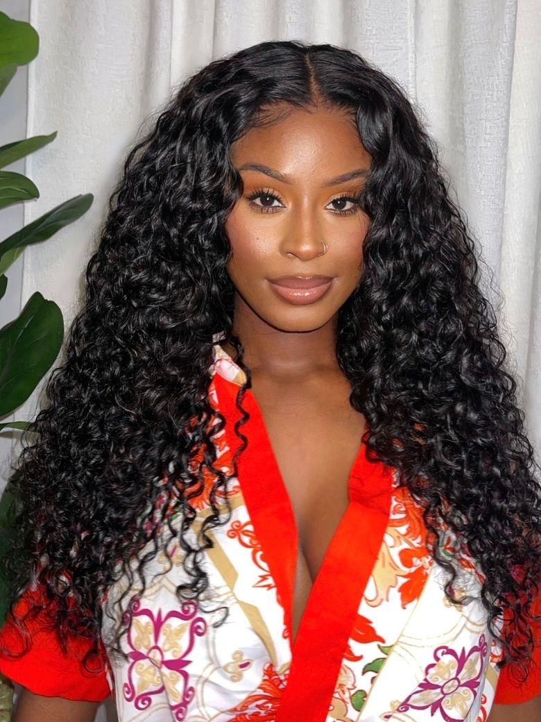 UNice 7x5 Bye Bye Knots & 13x4 Pre-Everything™ Lace Frontal Natural Black Water Wave Curly Drawstring No Baby Hair