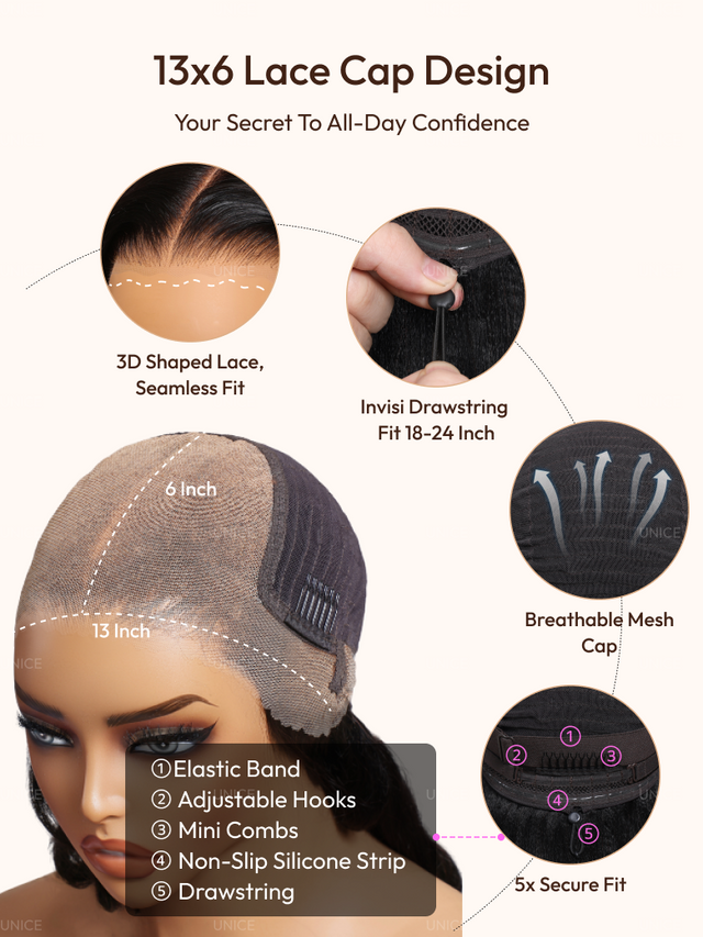 UNice 13x6 & 13x4 Pre-Everything™ Invisible Lace Body Wave Lace Frontal Black Wig With Invisi Drawstring