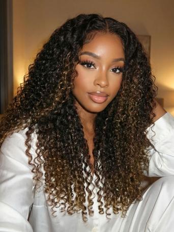 EasiContour™ V Part Black to Chestnut Brown Jerry Curly Drawstring Wig 150% Density Protect Your Natural Hair