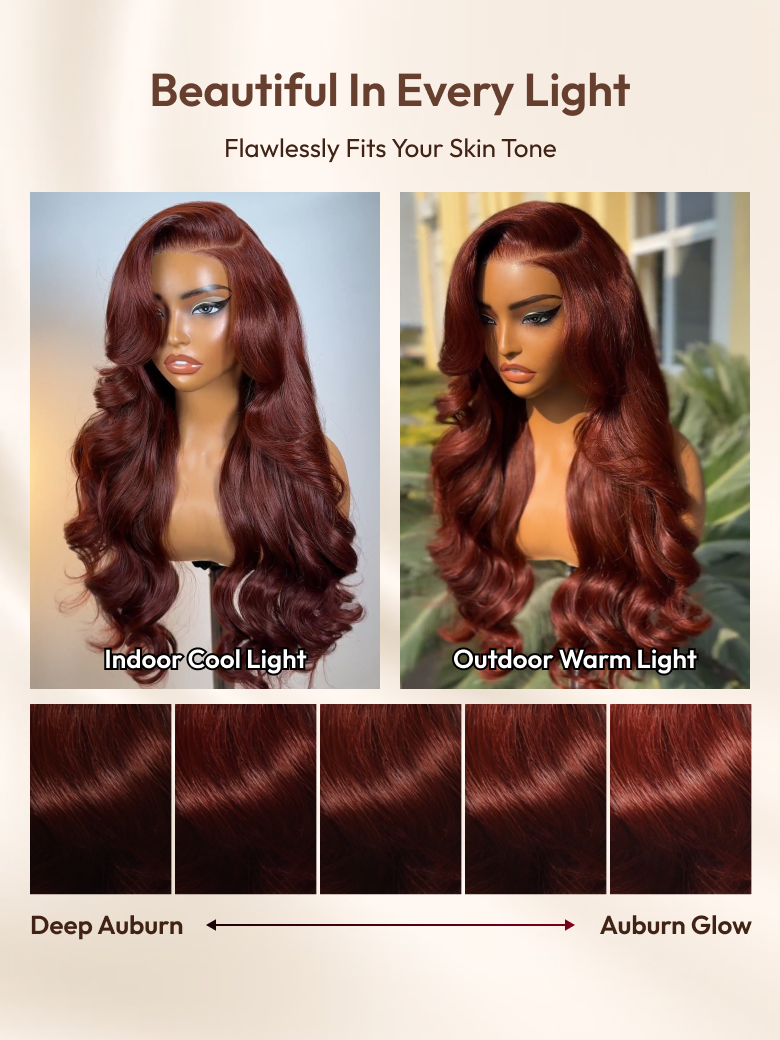 UNice 7x5 Bye Bye Slip Wig Glueless Lace 150% density Flattering Sun-Kissed Warm Tones Reddish Brown Body Wave Bleached Knots Drawstring Wig