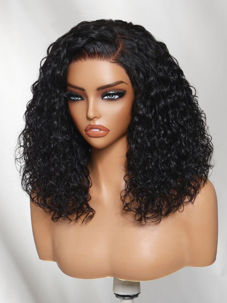 UNice 7x5 Bye Bye Slip™ Lace Black Celebrity-Inspired Side Part Natural Curly Bob Wig Drawstring Wig 180% Density