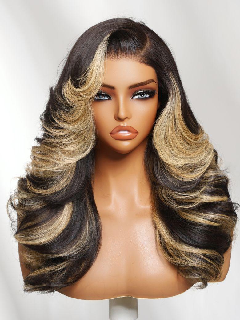 [Price Drop] UNice Bye-Bye Knots™ 7x5 Lace Black & Ash Highlights on Black Hair Feathered Hairstyles 200% Density Wig with Side Bangs