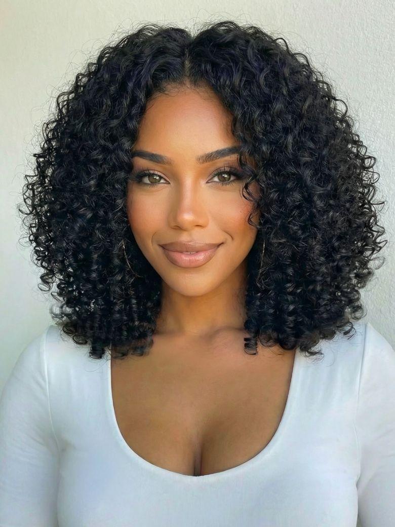 UNice 7x5 Bye Bye Slip™ Lace Natural Black Afro Kinky Curly with Finger Coil Ends Drawstring Wig 180% Density