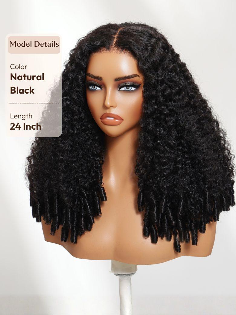 UNice Glueless 7x5 Burmese Curly Wig with Finger Coily Ends 100% Human Hair Black to Chestnut Brown Ombre Bye-Bye Knots™ 7x5 Lace Drawstring Wig