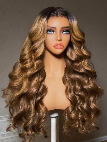 UNice Bye-Bye Knots™ 7x5 Lace Honey Brown Highlights Body Wave Drawstring Wig with Dark Roots