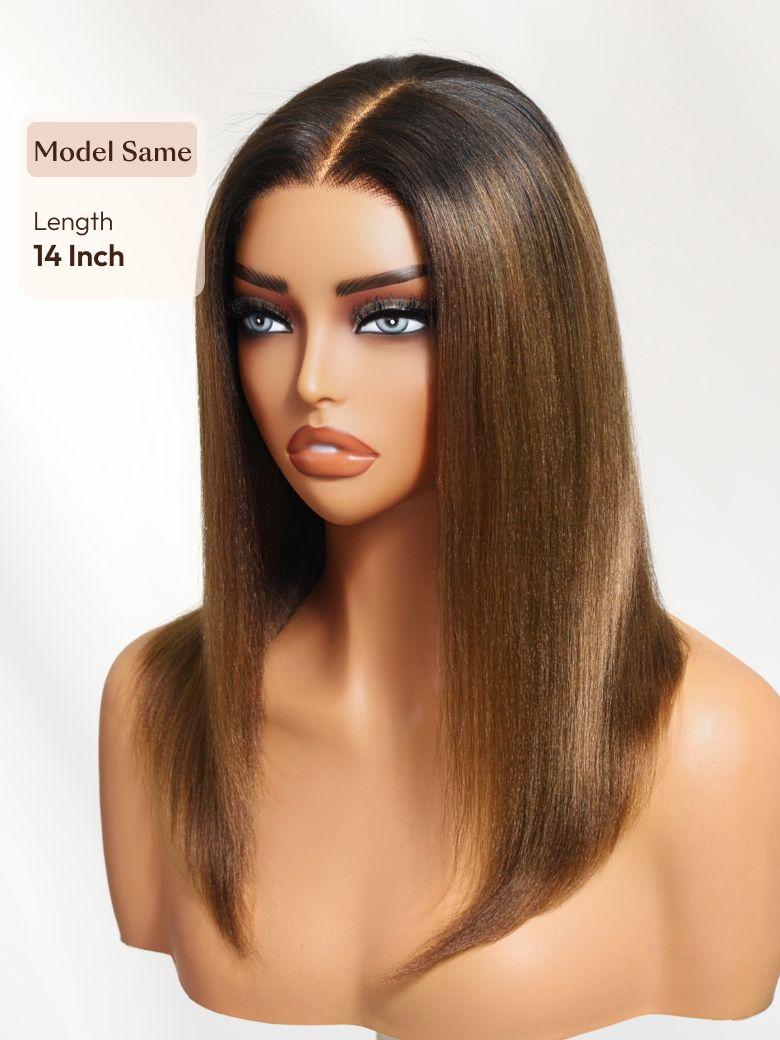UNice 7x5 Bye Bye Slip & 13x4 Pre-Everything Lace Black to Chestnut Brown Ombre Yaki Straight Wig With Invisi Drawstring
