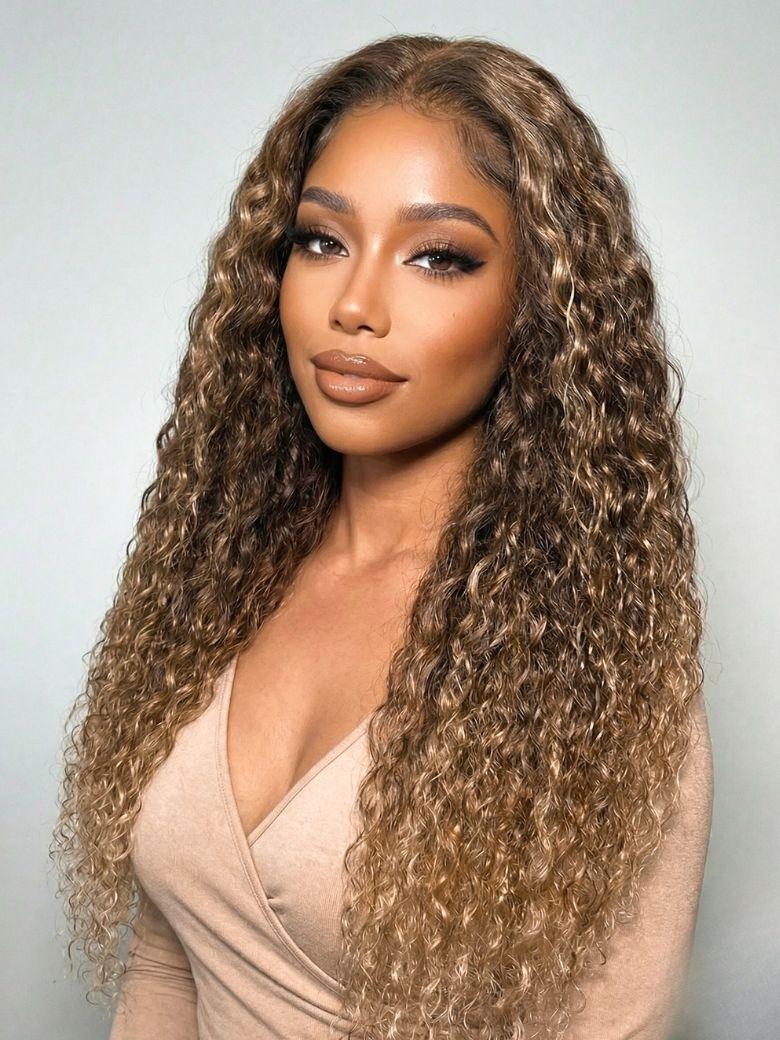 UNice 13x4 Bye Bye Slip™ Lace Frontal Honey Brown To Golden Blonde Ombre Water Wave Wig with Invisi Drawstring
