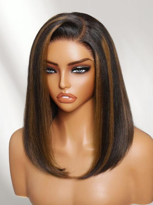 UNice 7x5 Bye Bye Slip™ Lace Black Celebrity-Inspired Side Part Natural Curly Bob Wig Drawstring Wig 180% Density