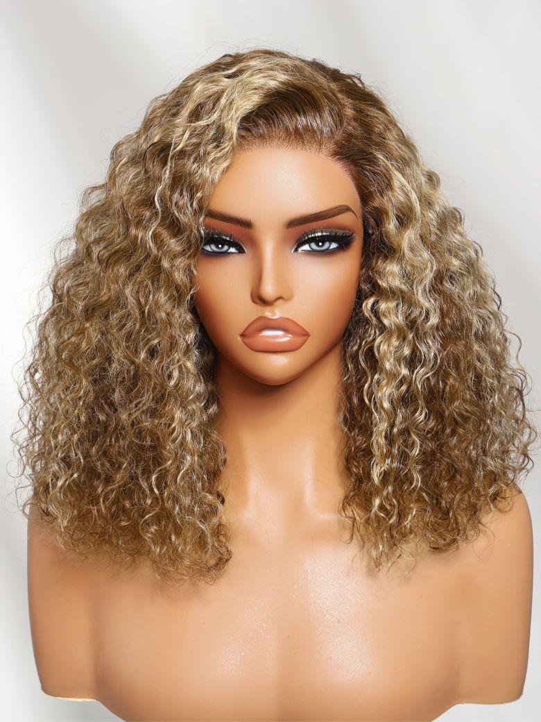 UNice 7x5 Bye-Bye Knots™ Wig Glueless Lace Sunset Jerry Curly for Reddish Brown Drawstring Wig With Bleached Knots