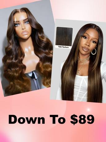 13x4/7x5 Lace Black to Chestnut Brown Ombre Yaki Wig& Dark to Light Brown Ombre Body Wave Wig with Drawstring