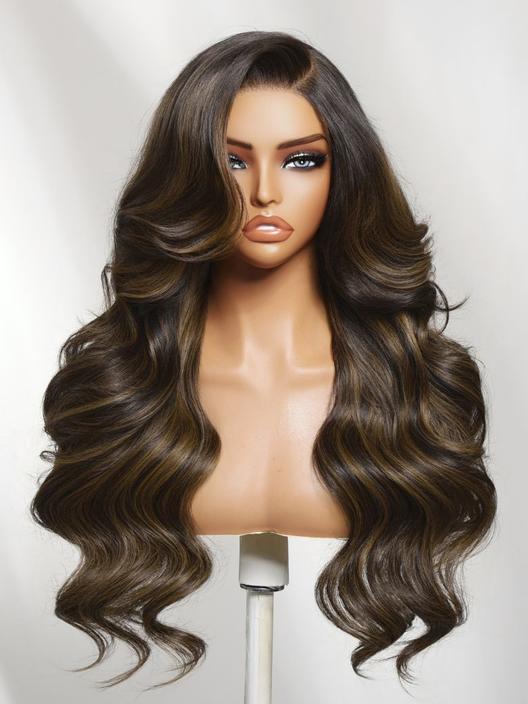 UNice Bye-Bye Knots™ 7x5 Lace Honey Brown Highlights Body Wave Drawstring Wig with Dark Roots