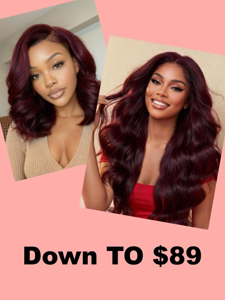 [With Invisi Drawstring]13x4 Pre-Everything Lace Front Purple Black Cherry Layered Loose Wave& 7x5 Body Wave  Wig