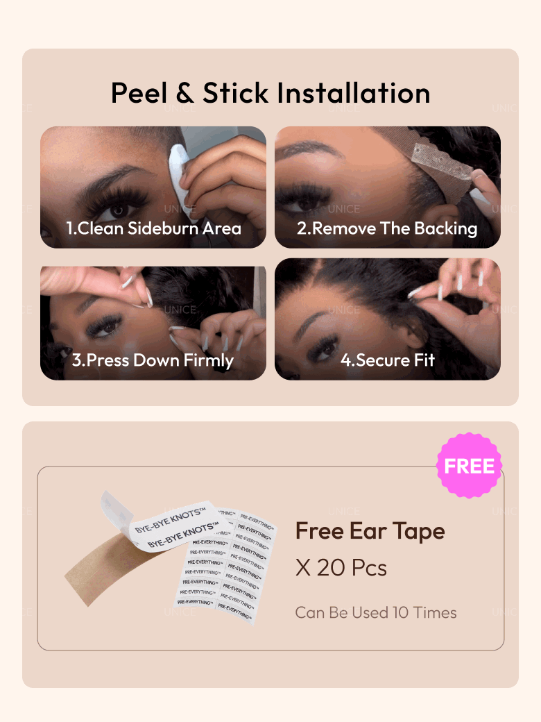 UNice 7x5 Bye-Bye Knots™ & 13x4 Pre-Everything™ Lace Frontal Pull And Go Black Fluffy Natural Loose Wave Curtain Bangs Wig with Free Ear Tape