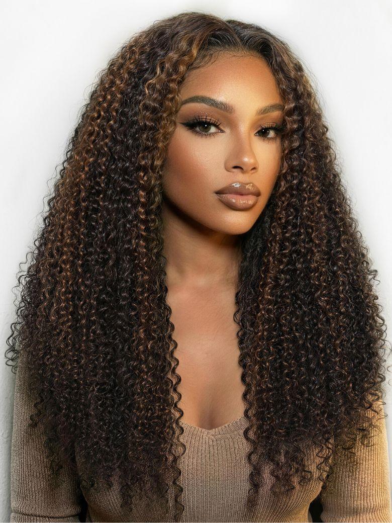 UNice Butterfly Cut 180% Density 100% Human Hair Bye-Bye Knots™ 7x5 Lace Body Curls Wig with Feathered Layers & Invisi Drawstring