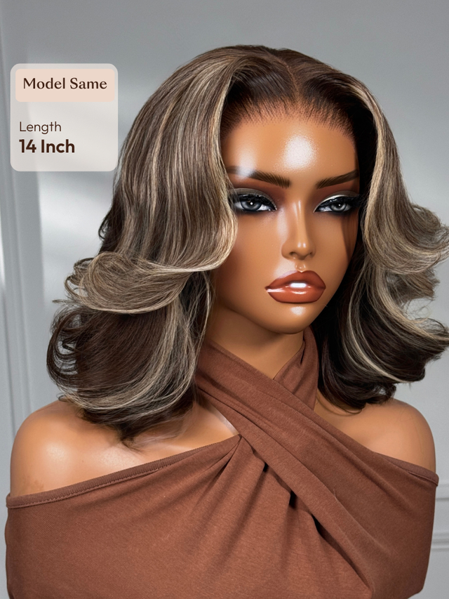 UNice 13x4 Pre-Everything™ Pre-Cut Lace Frontal Dark Brown with Face Framing Highlights Layered Cut Bob Drawstring Wig
