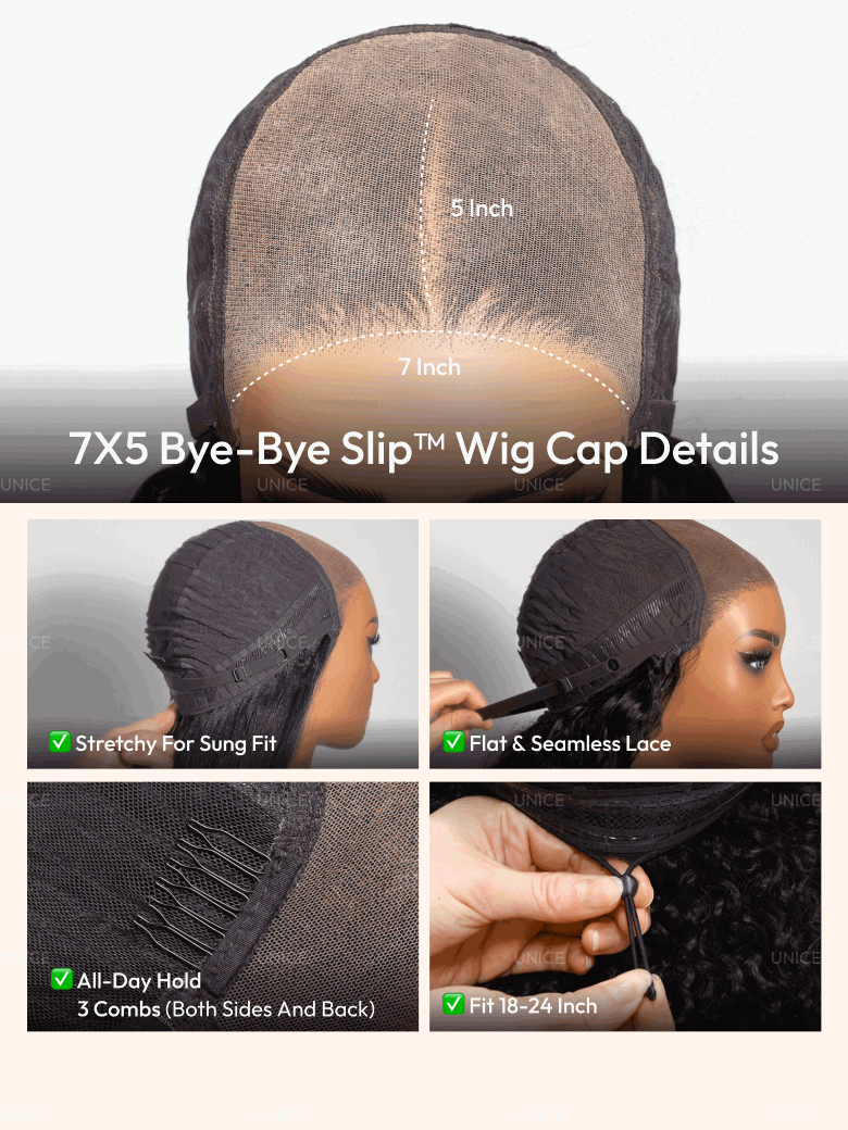 UNice 13x4 & 7x5 Bye Bye Slip™ Lace Frontal Caramel Brown With Honey Blonde Highlights Water Wave Glueless Drawstring Wig