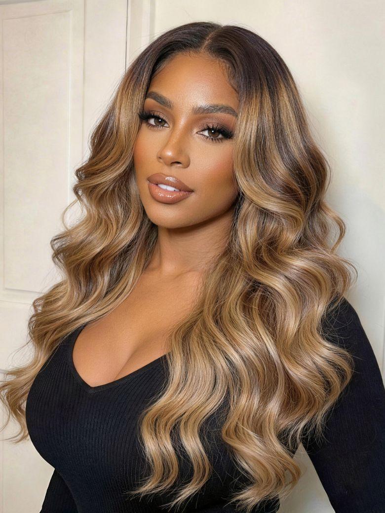 UNice 13x4 Bye Bye Slip™ Lace Frontal Warm Brown to Honey Blonde Balayage Loose Wave Wig with Face Framing Layers
