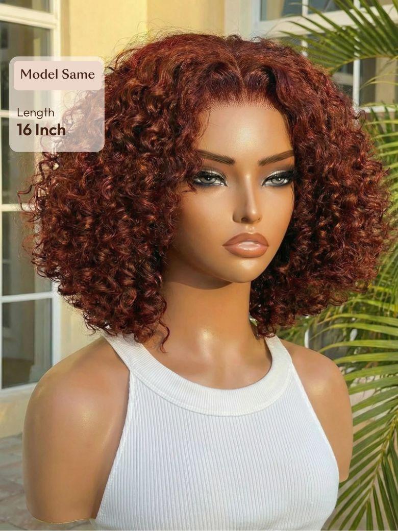 UNice 7x5 Bye-Bye Knots™ Wig Glueless Lace Sunset Jerry Curly for Reddish Brown Drawstring Wig With Bleached Knots 150% Density