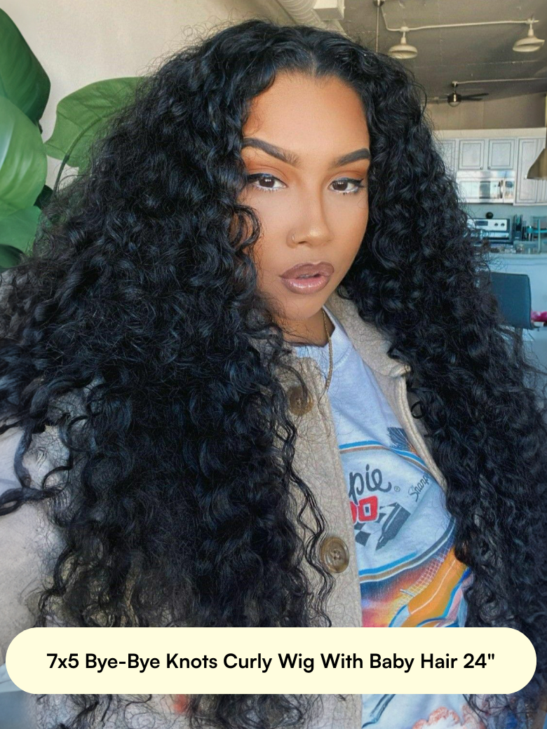 Black Yaki Straight | Jerry Curly 7x5 Glueless Bye Bye Knots Wig