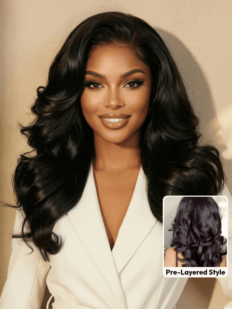 UNice 7x5 Lace Bye-Bye Slip™ Wig Feathered Layer Left Side Part 200% Density Wig with Secure Silicone Strips and Drawstring