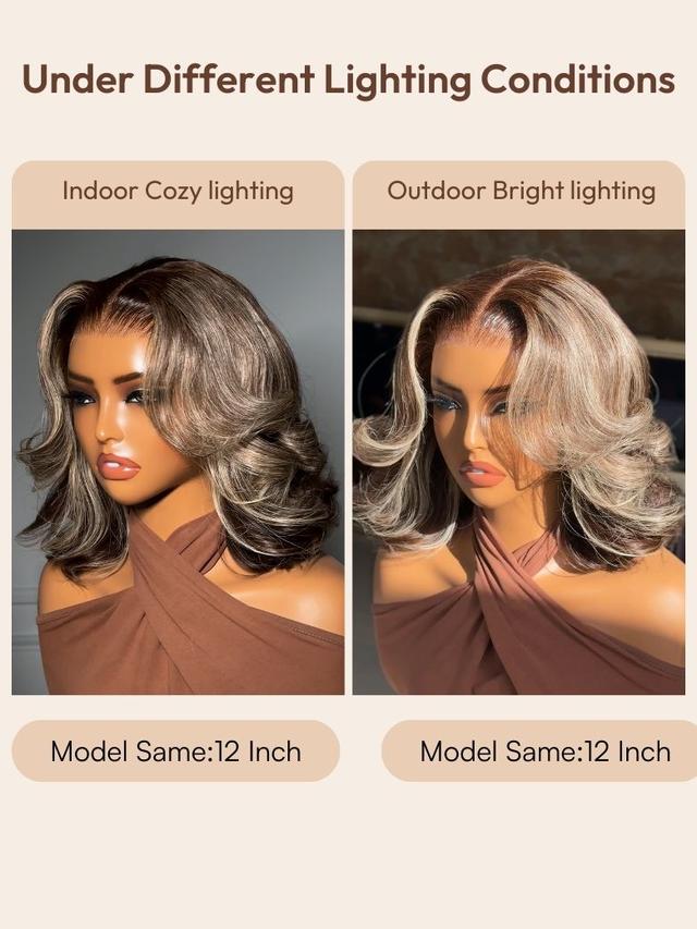 UNice 13x4 Pre-Everything™ Pre-Cut Lace Frontal Dark Brown with Face Framing Highlights Layered Cut Bob Drawstring Wig